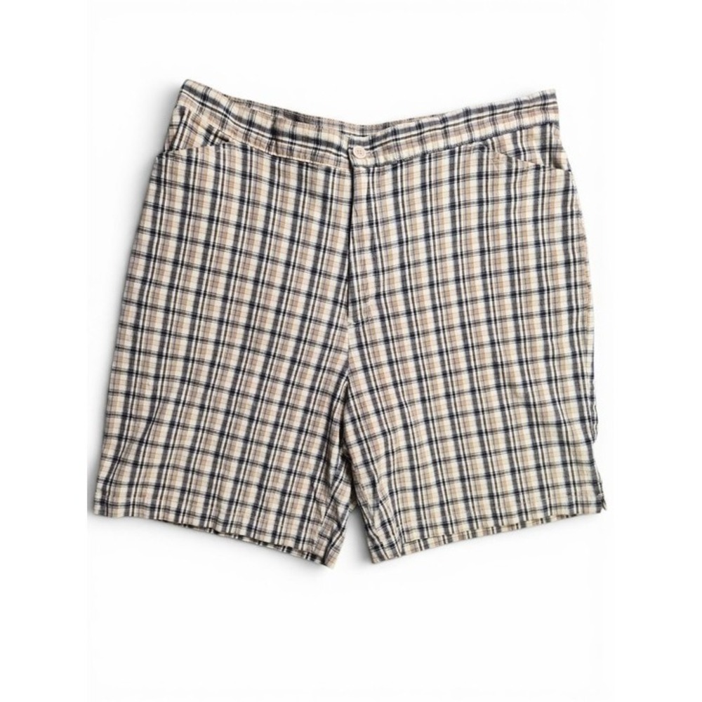 Faded Glory Womens Bermuda Shorts 10 Plaid Beige Blue Y2k Cotton Stretch Summer